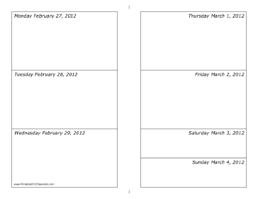 02/27/2012 Weekly Calendar-landscape Calendar