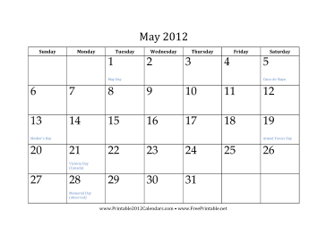 May 2012 Calendar Calendar