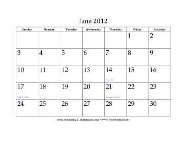 June 2012 Calendar Calendar