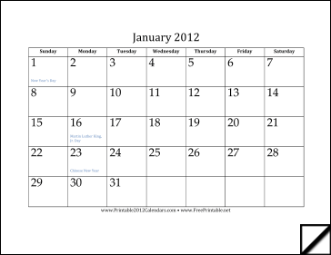 2012 Calendar (12 pages) Calendar