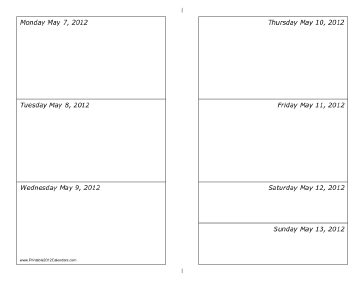 05/07/2012 Weekly Calendar-landscape Calendar