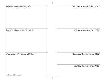 11/26/2012 Weekly Calendar-landscape Calendar
