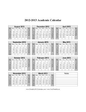 2012-2013 Academic Calendar Calendar