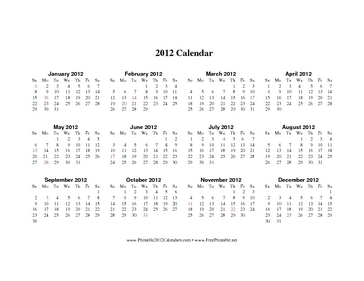 2012 Calendar on one page (horizontal, holidays in red) Calendar
