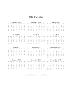 2012 Calendar on one page (vertical) Calendar