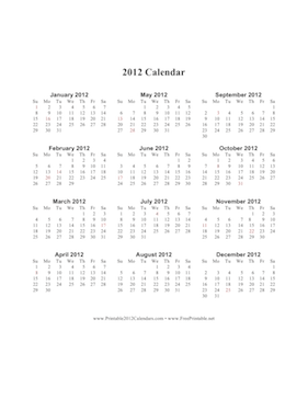 2012 Calendar (vertical, descending, holidays in red) Calendar