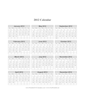 2012 Calendar (vertical grid) Calendar