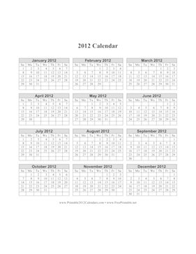 2012 Calendar on one page (vertical grid) Calendar