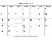 February 2012 Calendar calendar