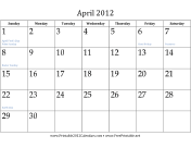 April 2012 Calendar calendar