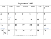 September 2012 Calendar calendar