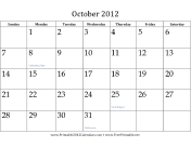 October 2012 Calendar calendar