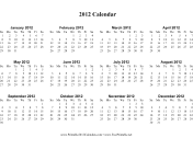 2012 Calendar on one page (horizontal) calendar