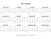2012 Calendar (horizontal, descending) calendar
