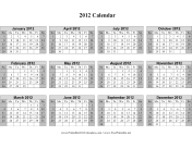 2012 Calendar on one page (horizontal, shaded weekends) calendar