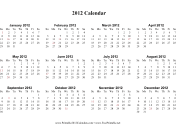 2012 Calendar on one page (horizontal, holidays in red) calendar