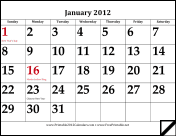 2012 Calendar with Large Dates